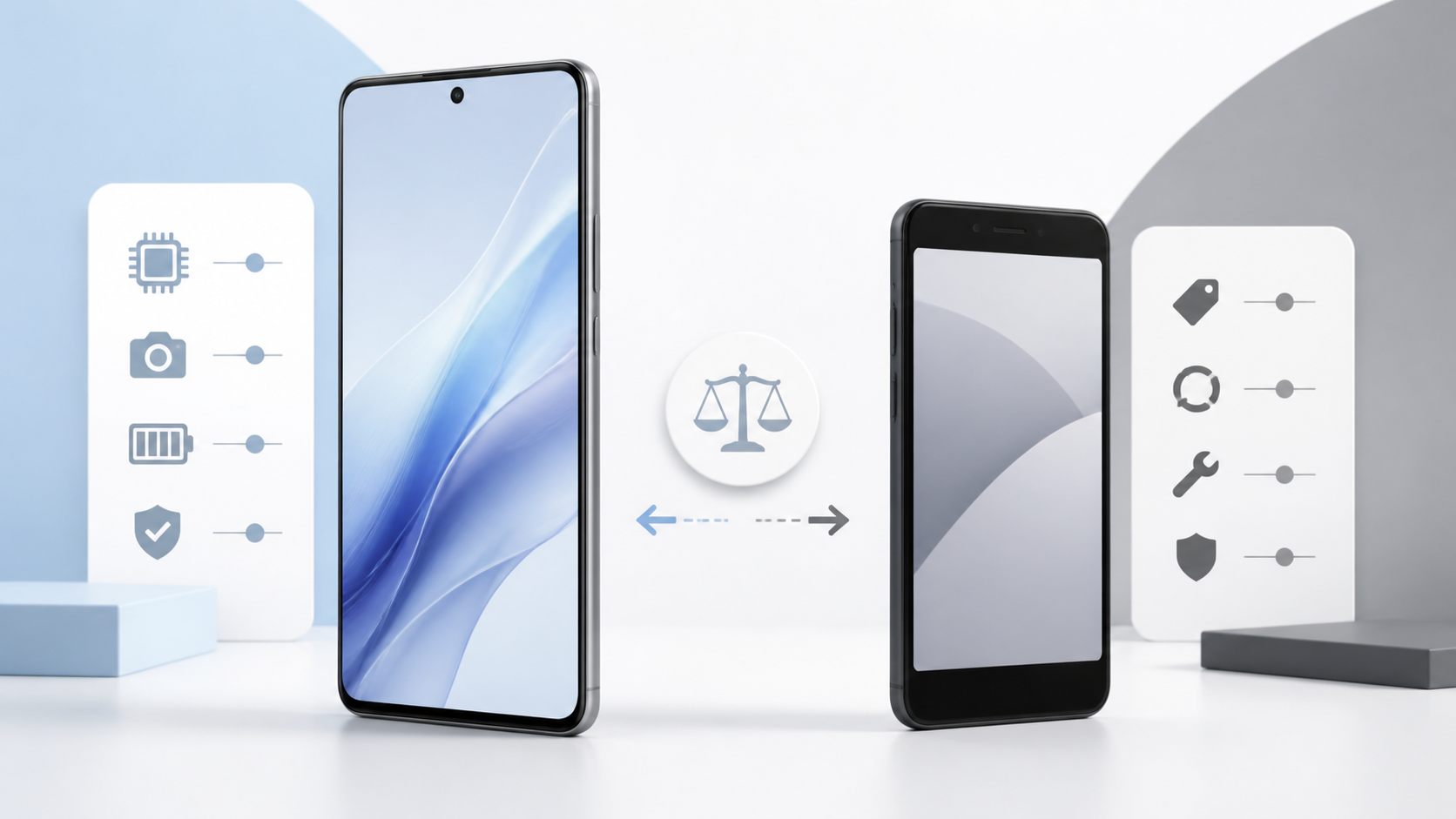 新型と旧型のスマートフォンを機能と価格で比較する生成イラスト